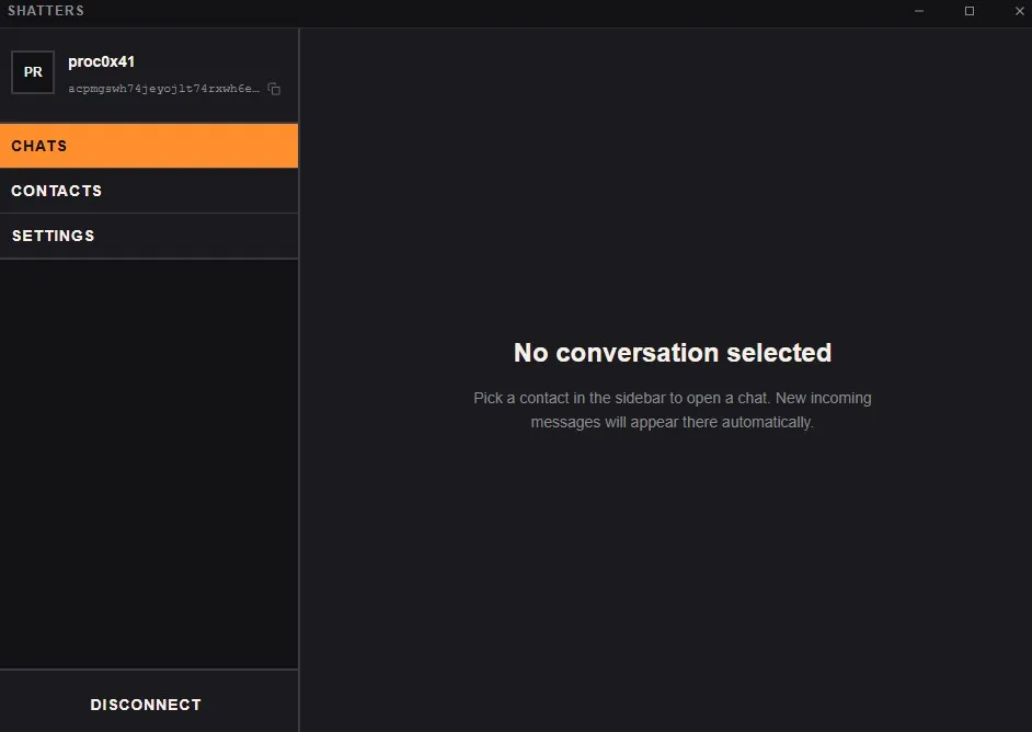 Shatters desktop app sign-in screen